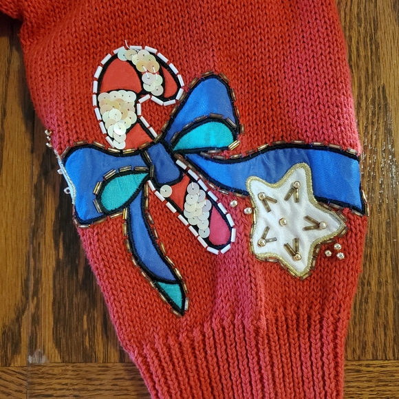 Vintage Lizi Ruch Beaded Embroidered Christmas Holiday Sweater Cardigan Size L - Picture 5 of 6